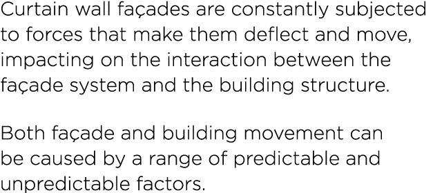 Curtain wall fa ades are constantly subjected to forces that make them deflect and move, impacting on the interaction...