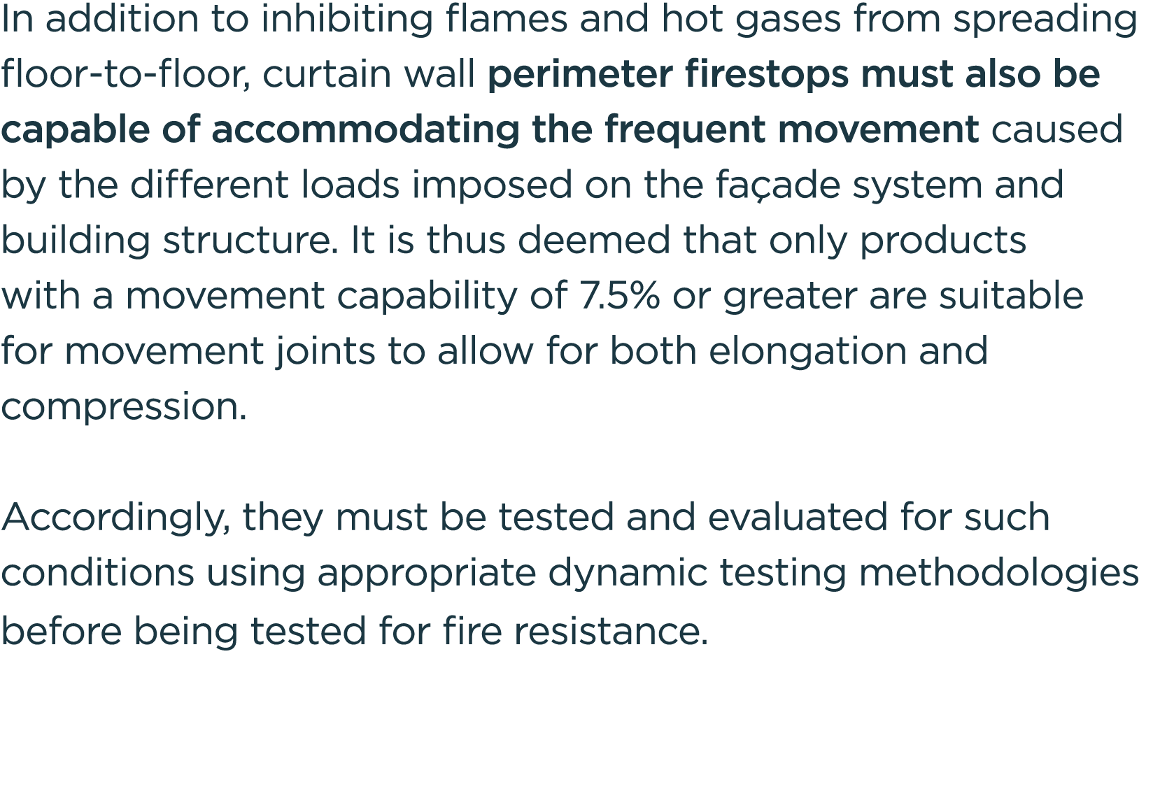 In addition to inhibiting flames and hot gases from spreading floor to floor, curtain wall perimeter firestops must a...