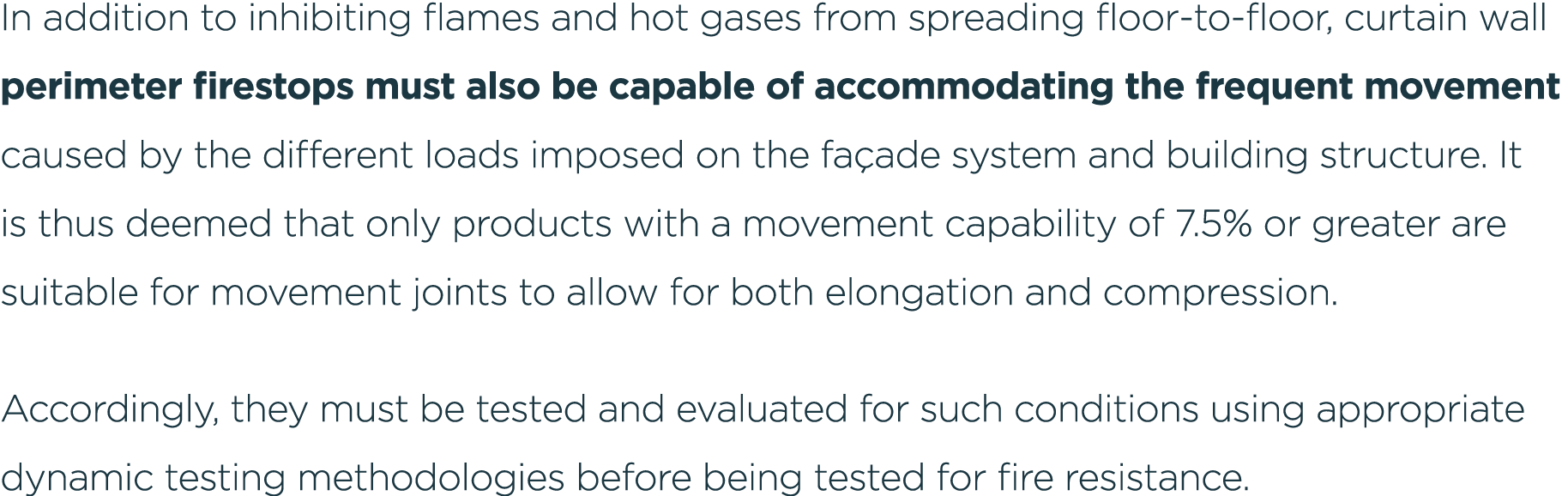 In addition to inhibiting flames and hot gases from spreading floor to floor, curtain wall perimeter firestops must a...