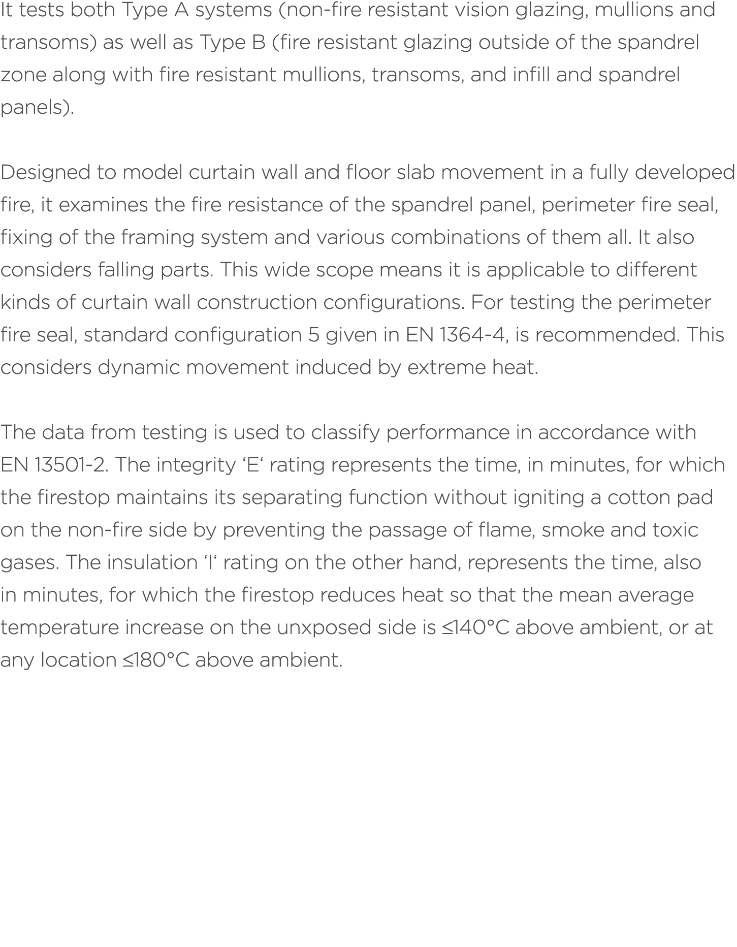 It tests both Type A systems (non fire resistant vision glazing, mullions and transoms) as well as Type B (fire resis...