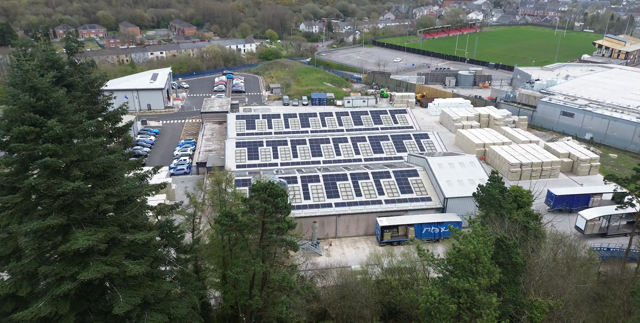 Solar panel drone fly over